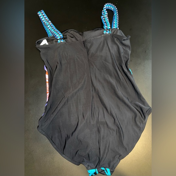 Aqua Green Tropical Leaf Adjustable Strap One Piece Swimsuit Size Large GUC - Picture 9 of 9